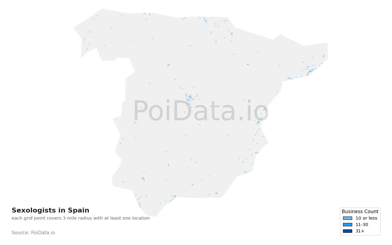 Sexologist density map for Spain