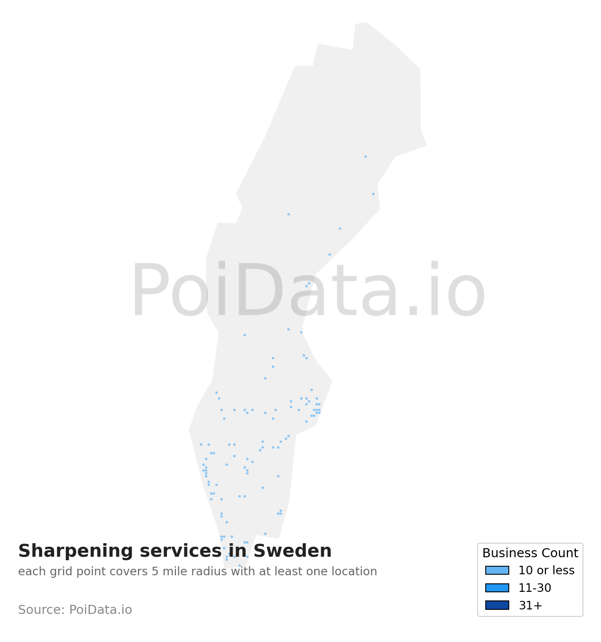 Sharpening service density map for Sweden