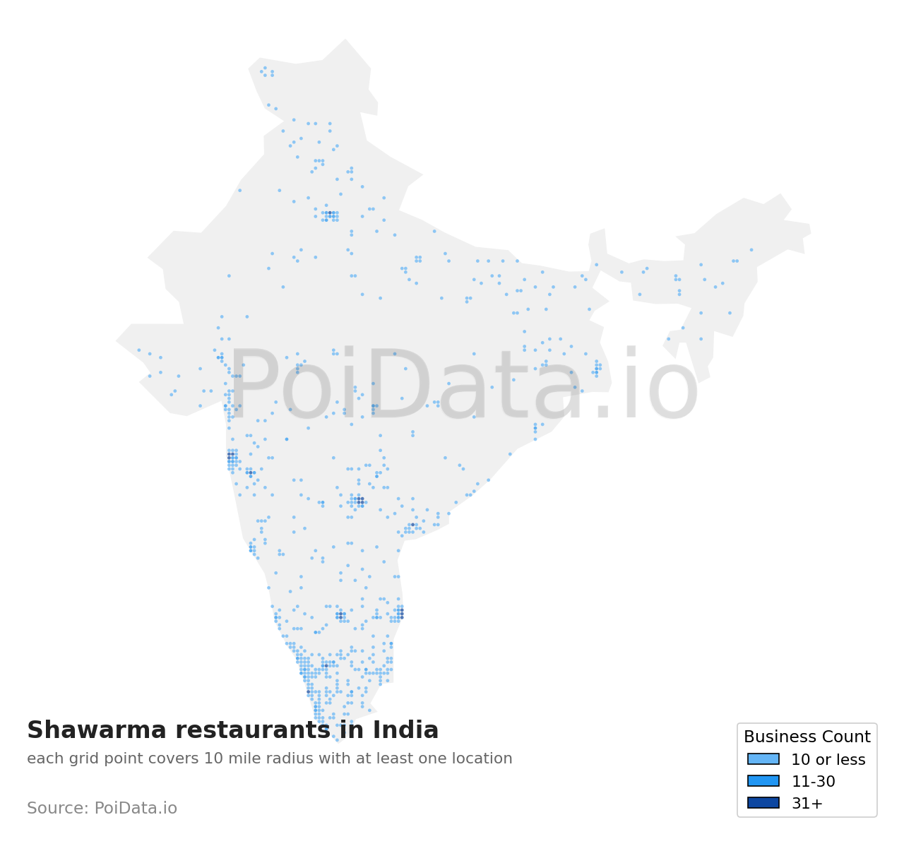 Shawarma restaurant density map for India