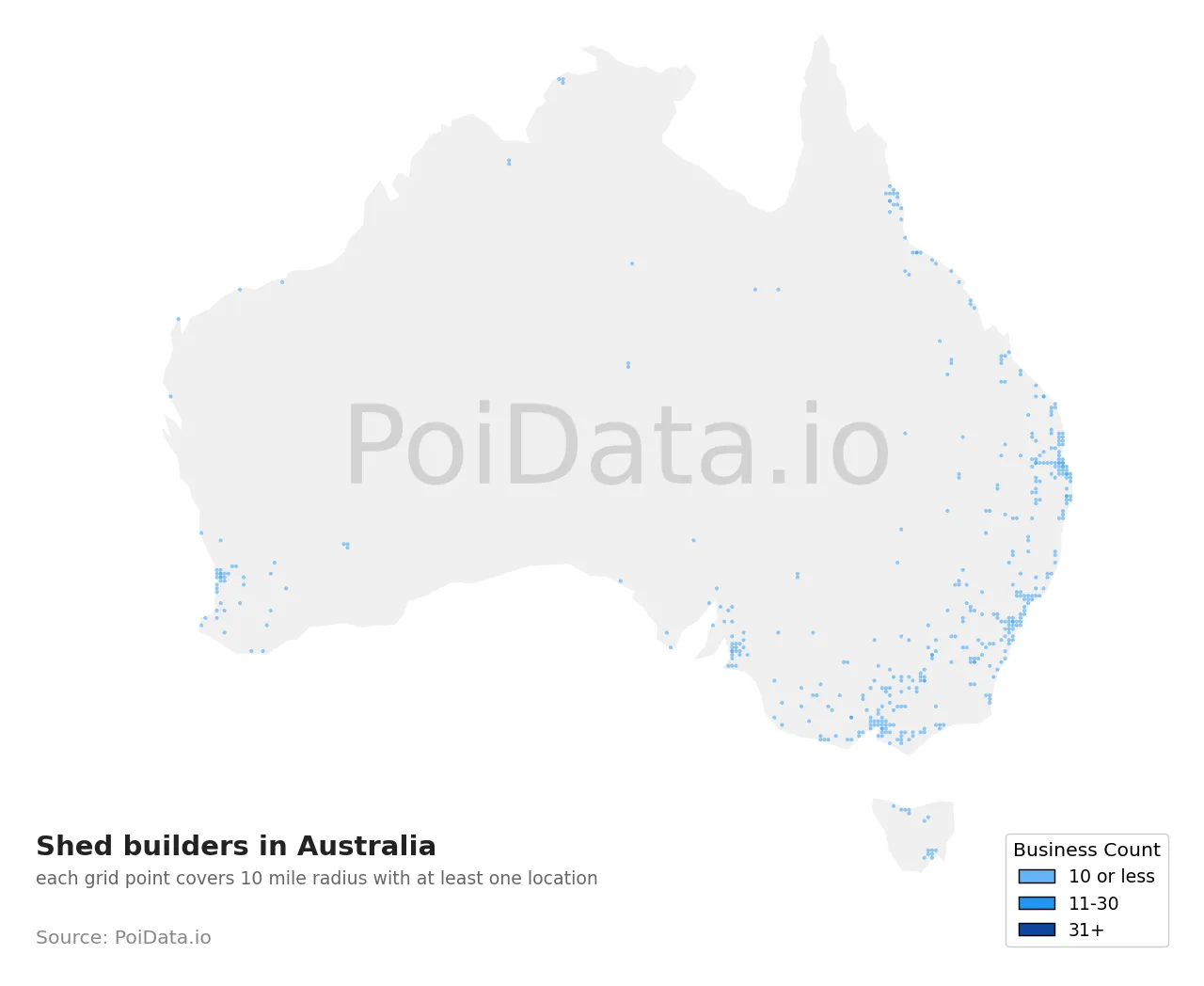 Shed builder density map for Australia