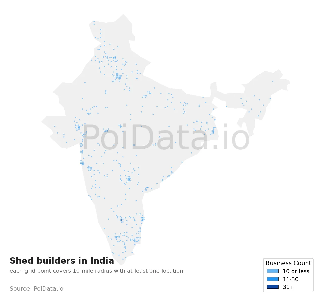 Shed builder density map for India