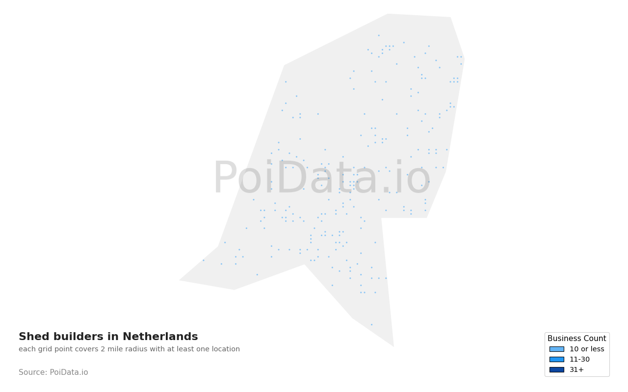 Shed builder density map for Netherlands