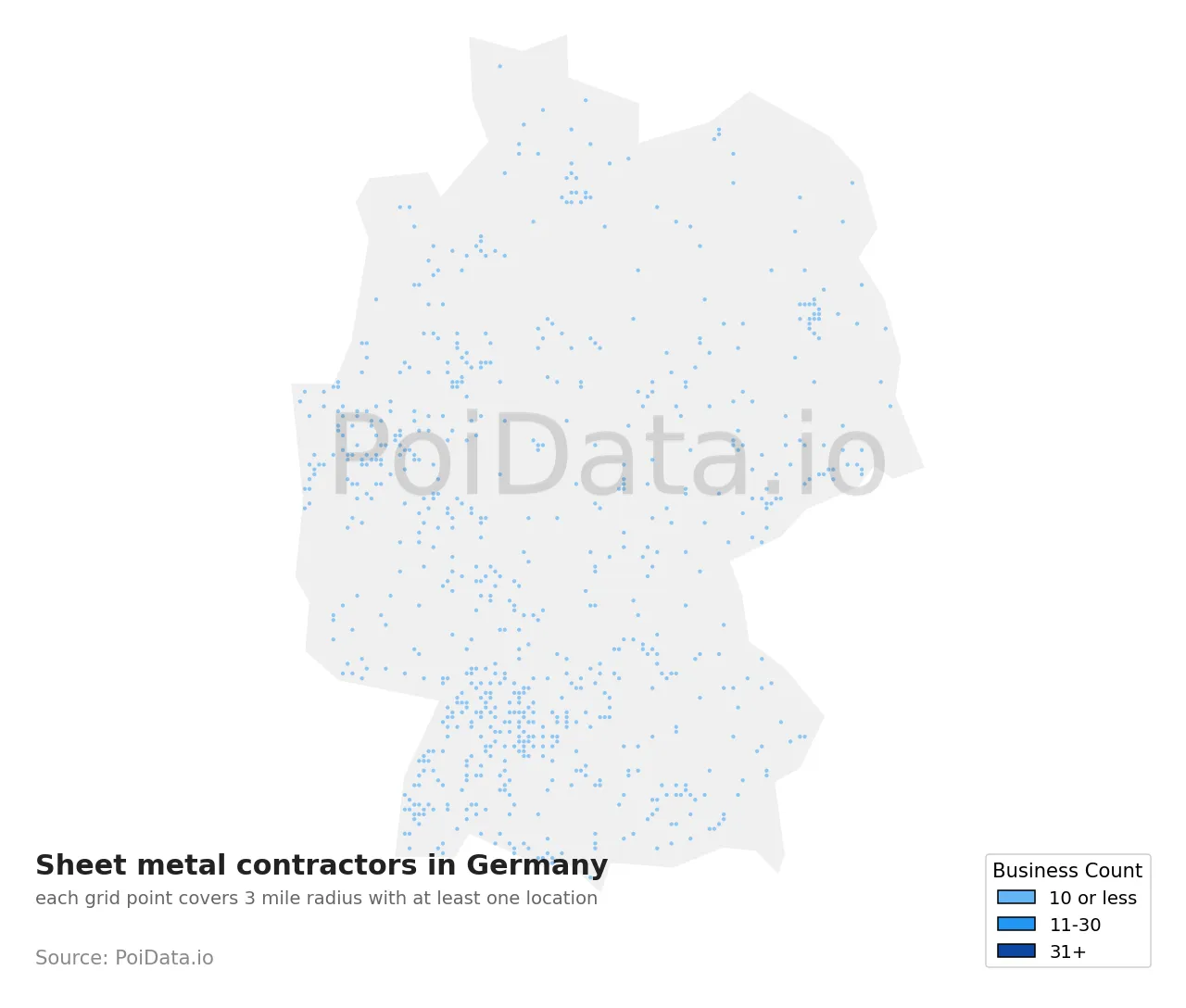 Sheet metal contractor density map for Germany