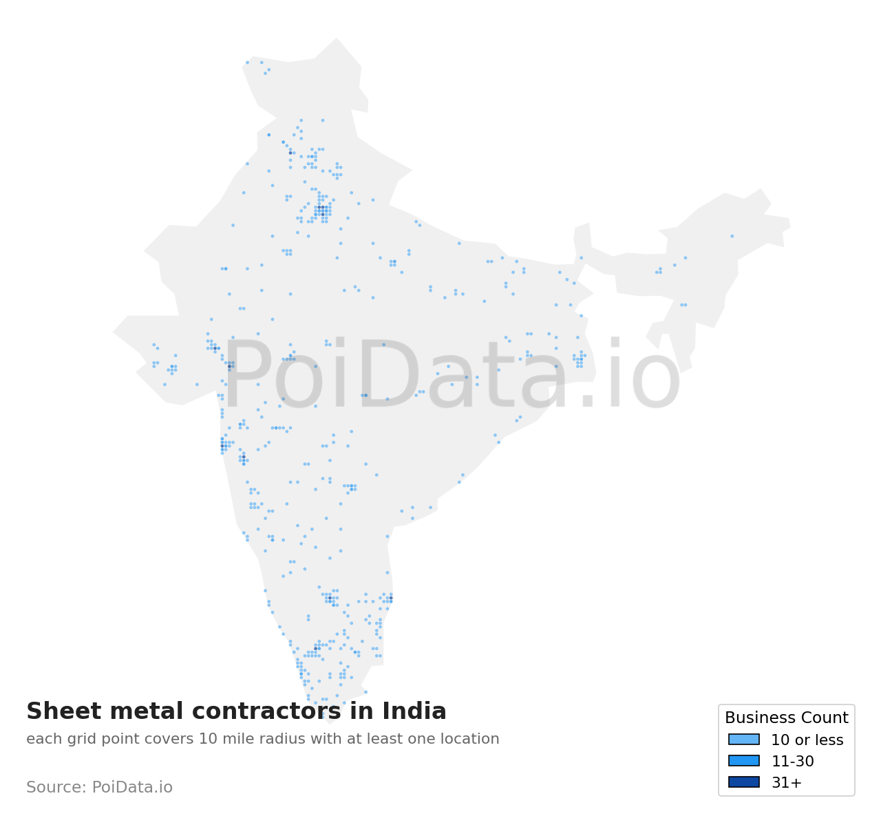 Sheet metal contractor density map for India