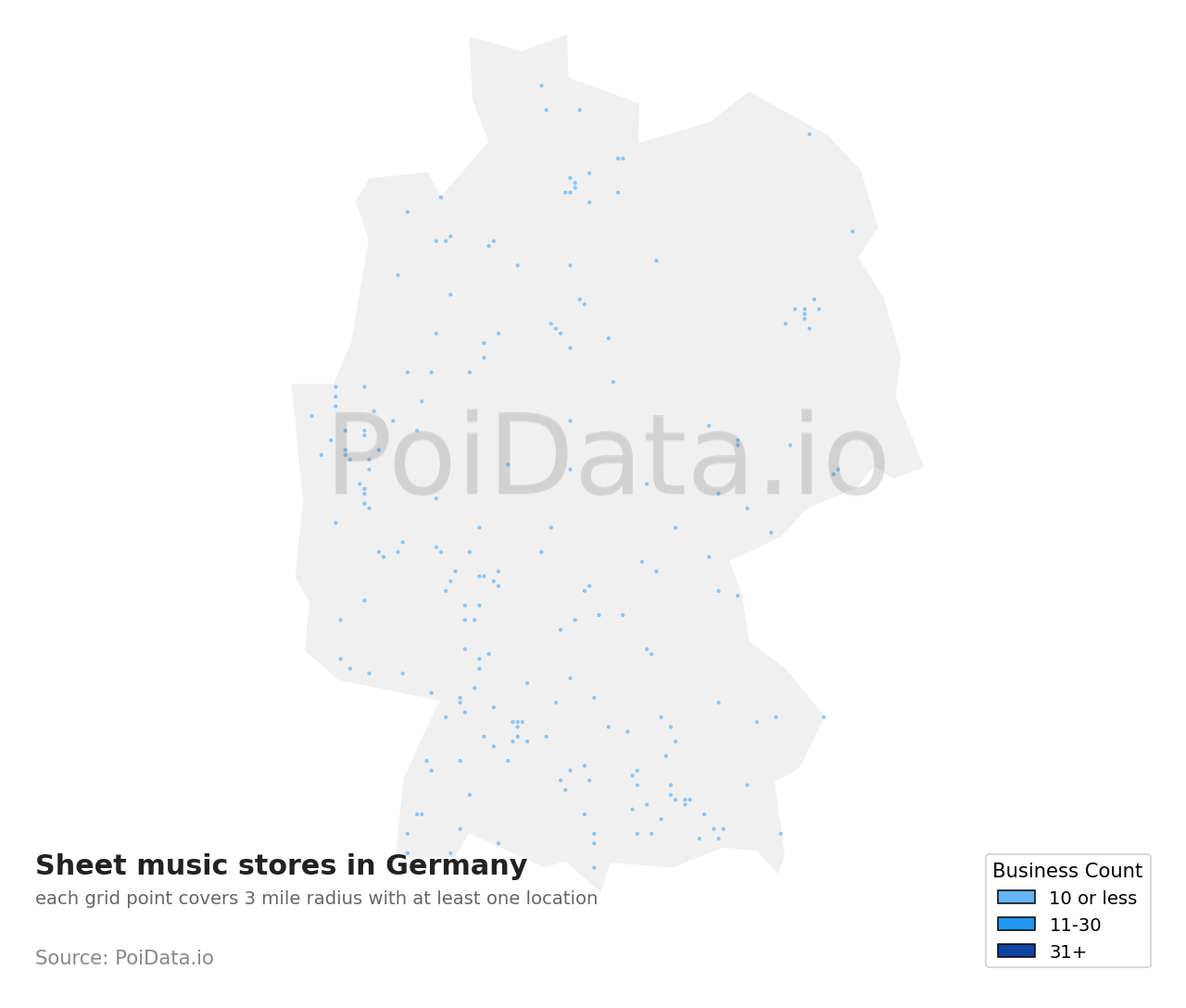 Sheet music store density map for Germany