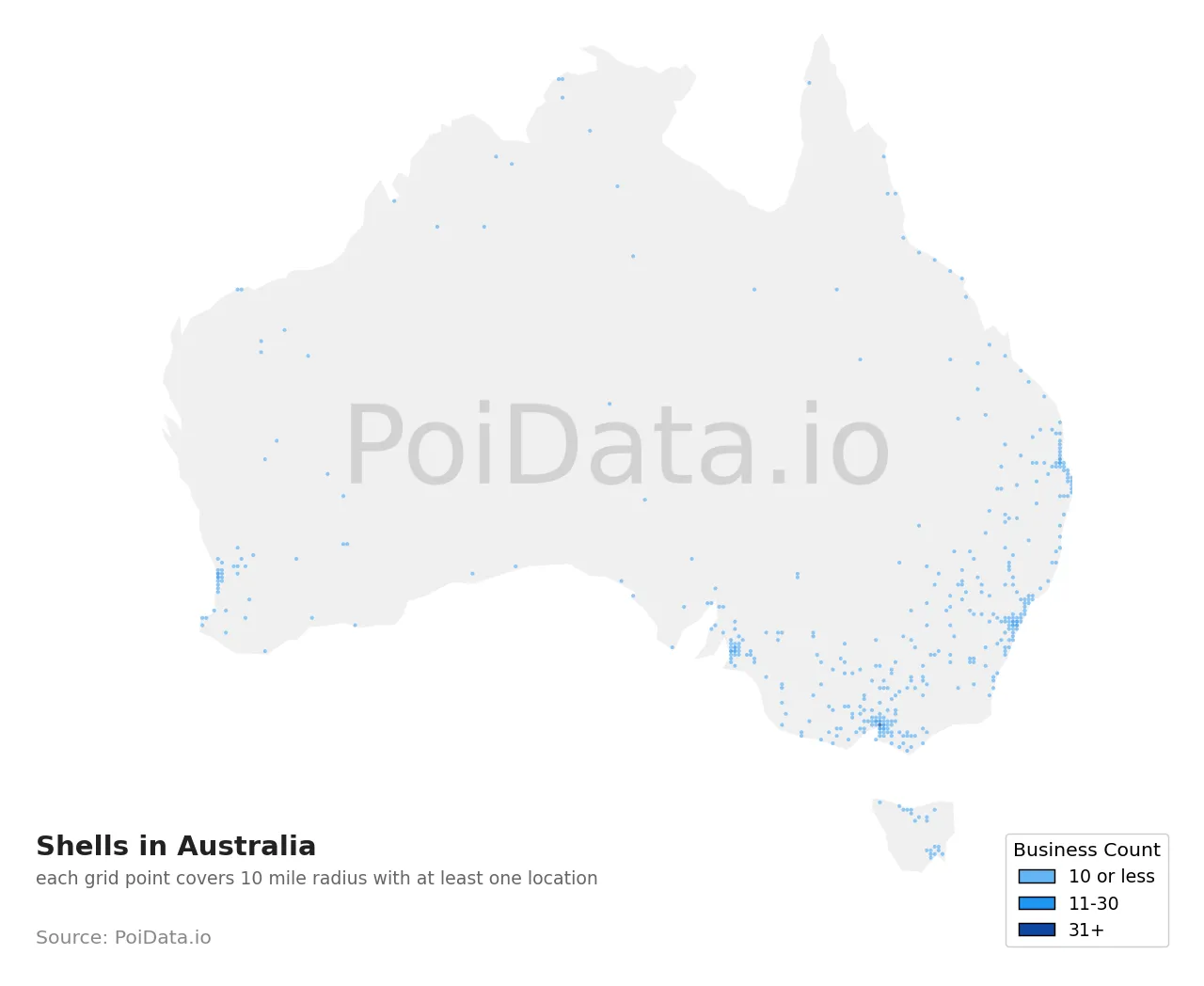 Shell density map for Australia