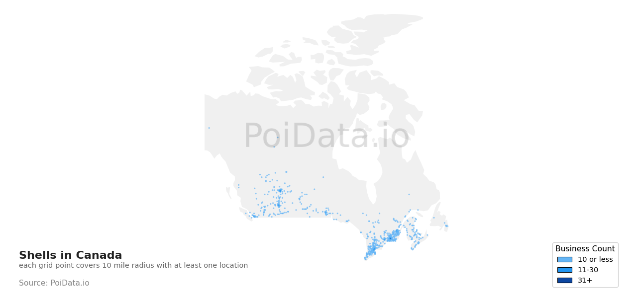Shell density map for Canada