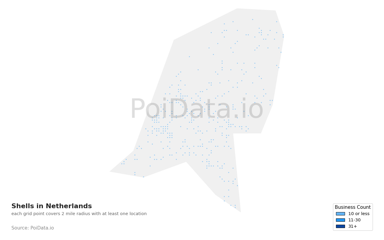 Shell density map for Netherlands
