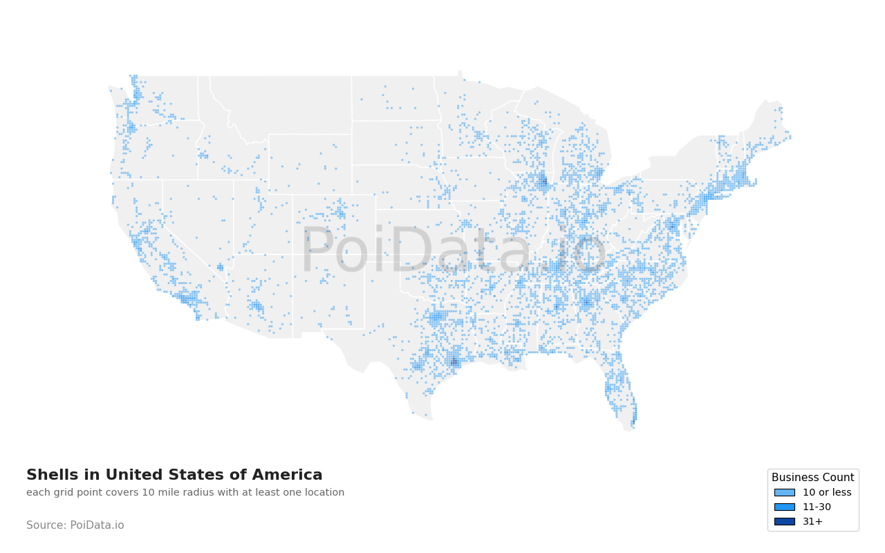 Shell density map for United States