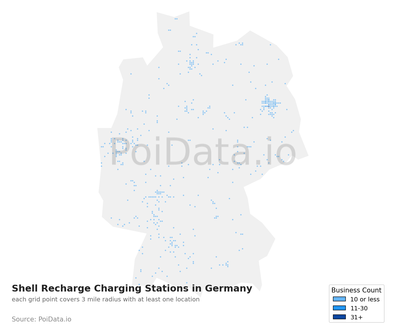 Shell Recharge Charging Station density map for Germany
