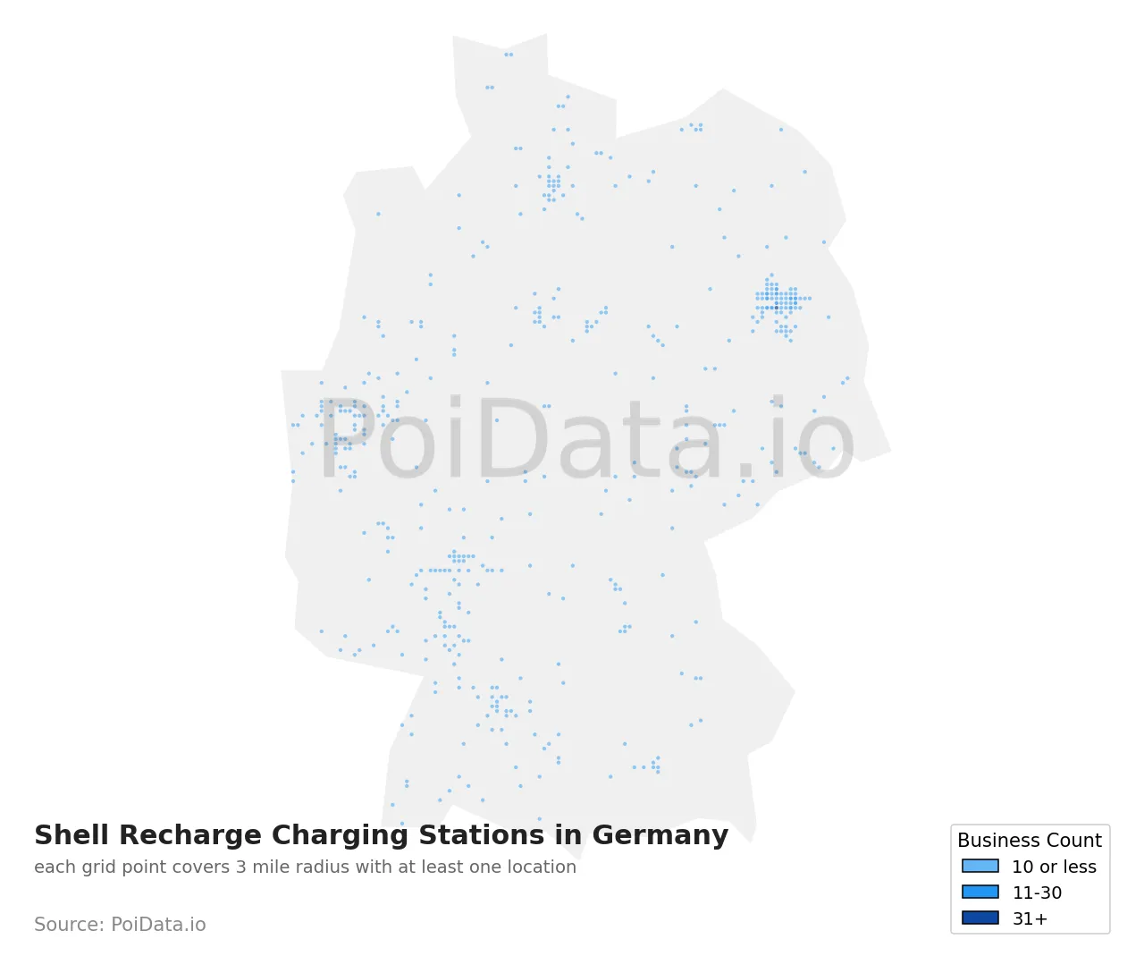 Shell Recharge Charging Station density map for Germany