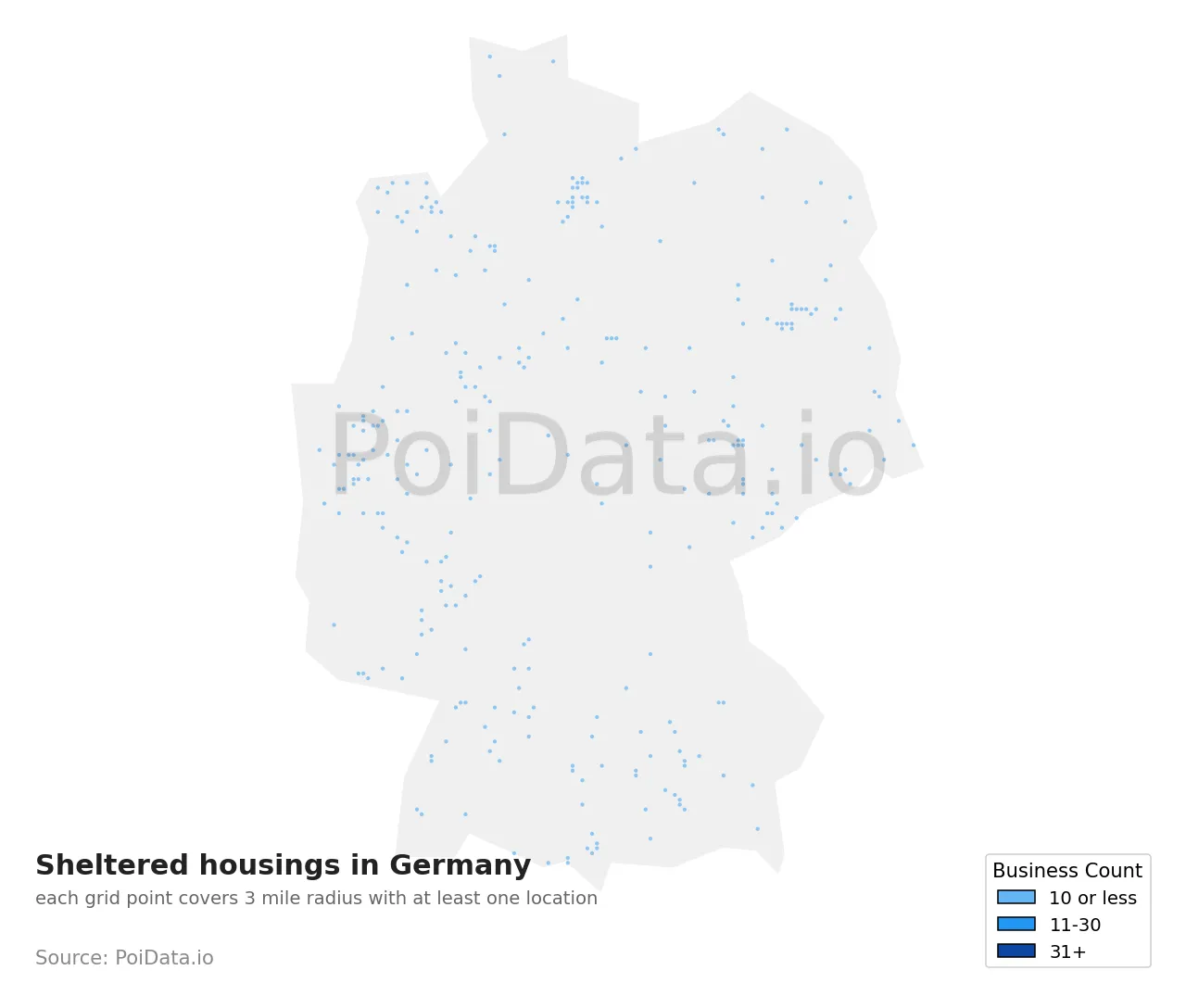 Sheltered housing density map for Germany