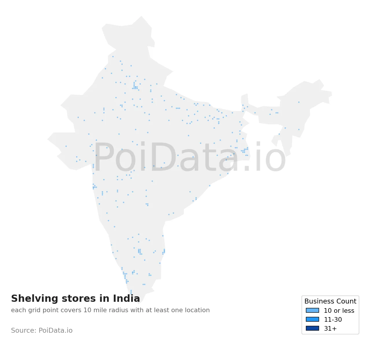 Shelving store density map for India