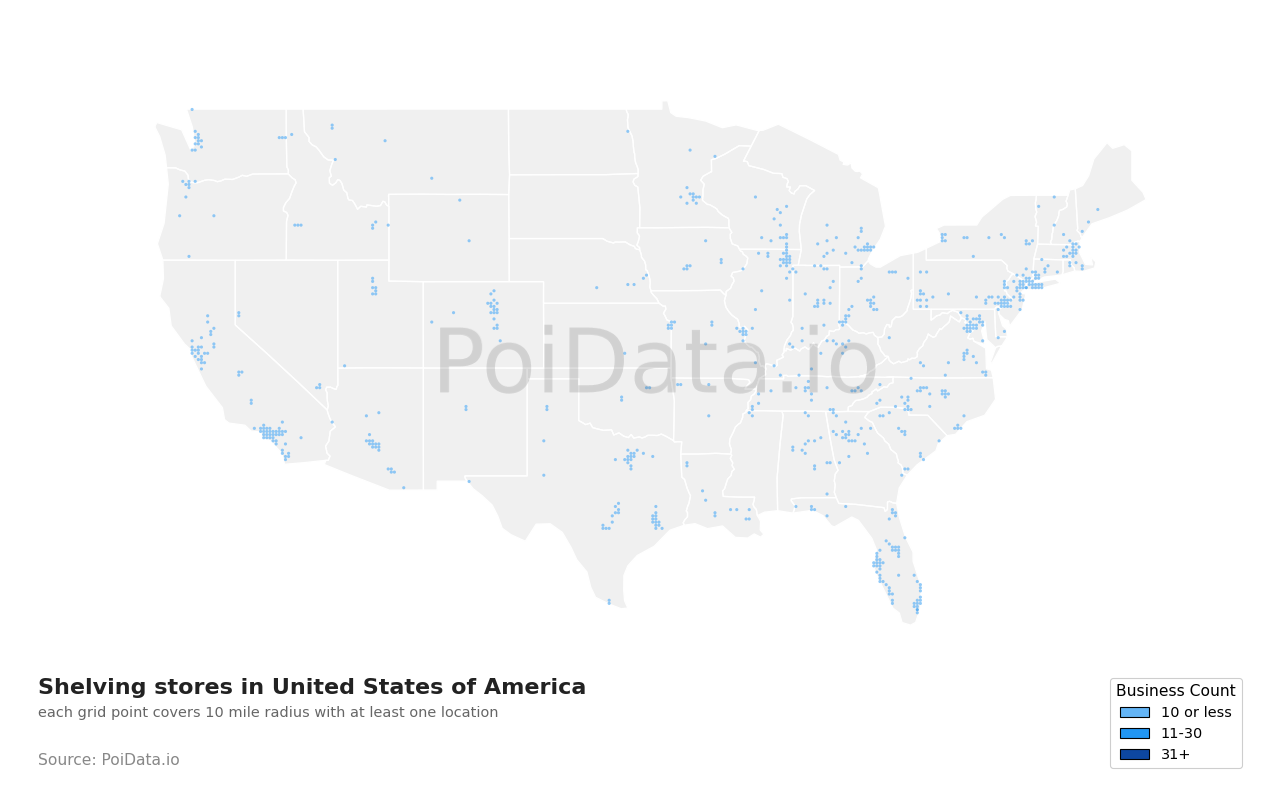 Shelving store density map for Ohio, United States