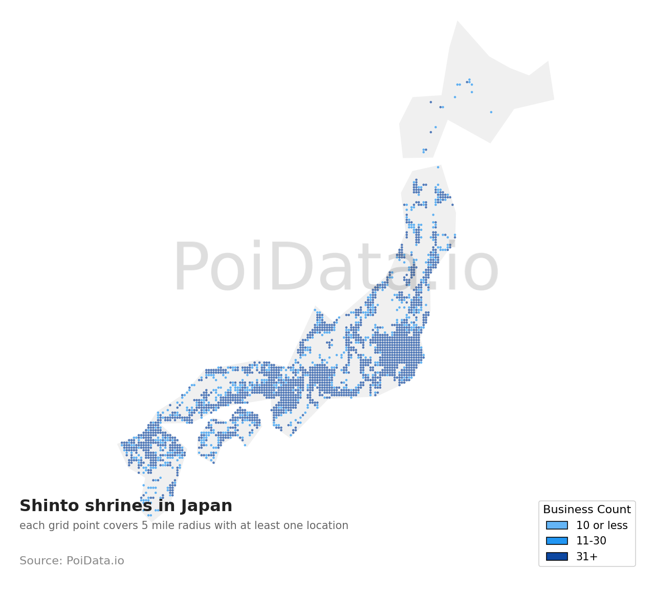 Shinto shrine density map for Japan