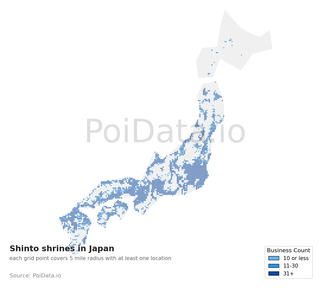 Shinto shrine density map for Japan