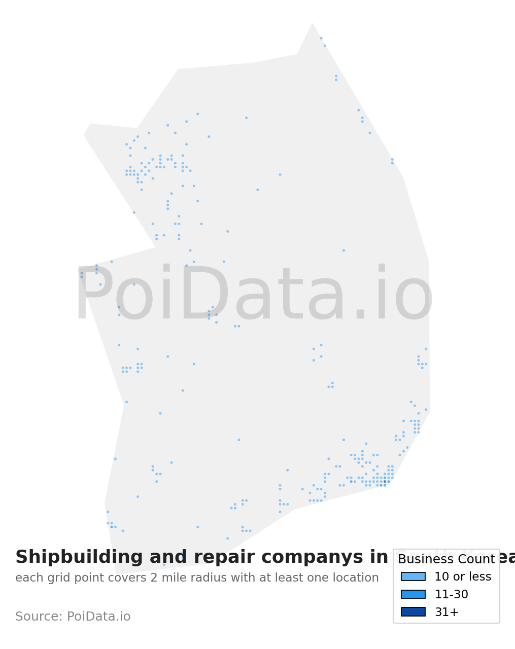 Shipbuilding and repair company density map for South Korea