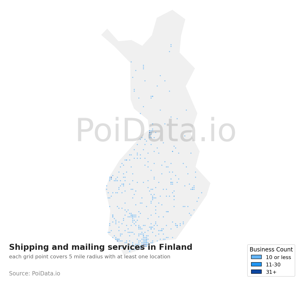 Shipping and mailing service density map for Finland