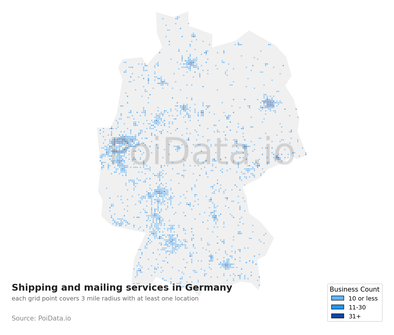 Shipping and mailing service density map for Germany