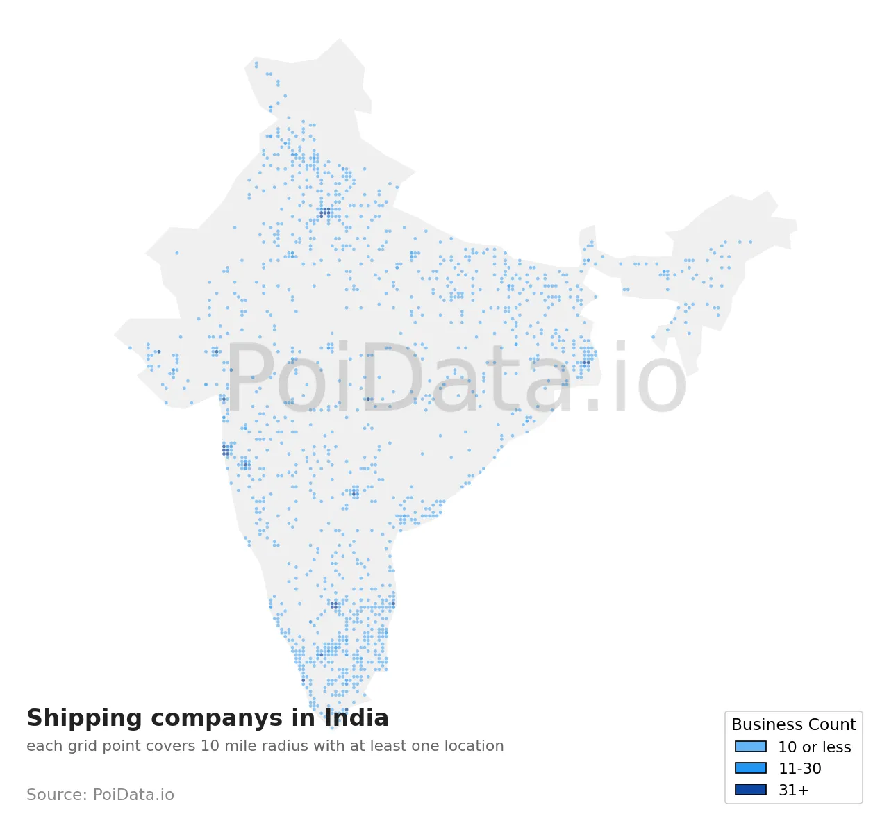Shipping company density map for India