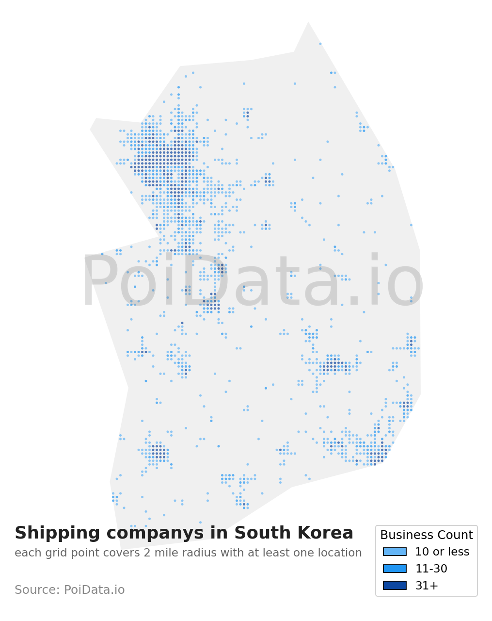 Shipping company density map for South Korea