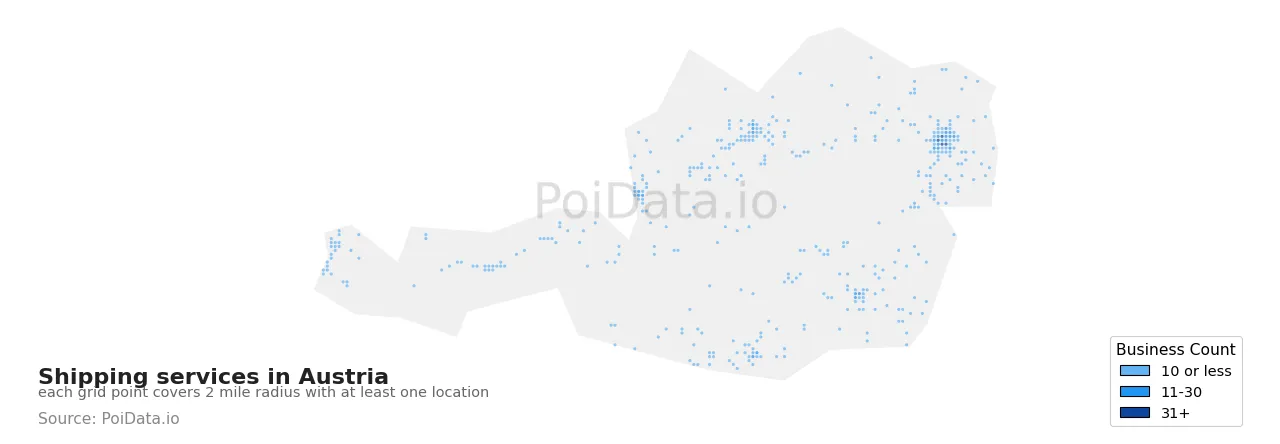 Shipping service density map for Austria