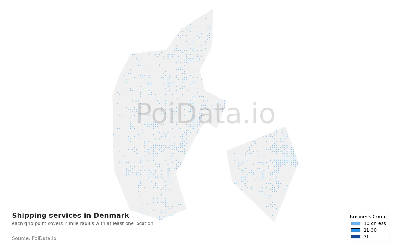 Shipping service density map for Denmark