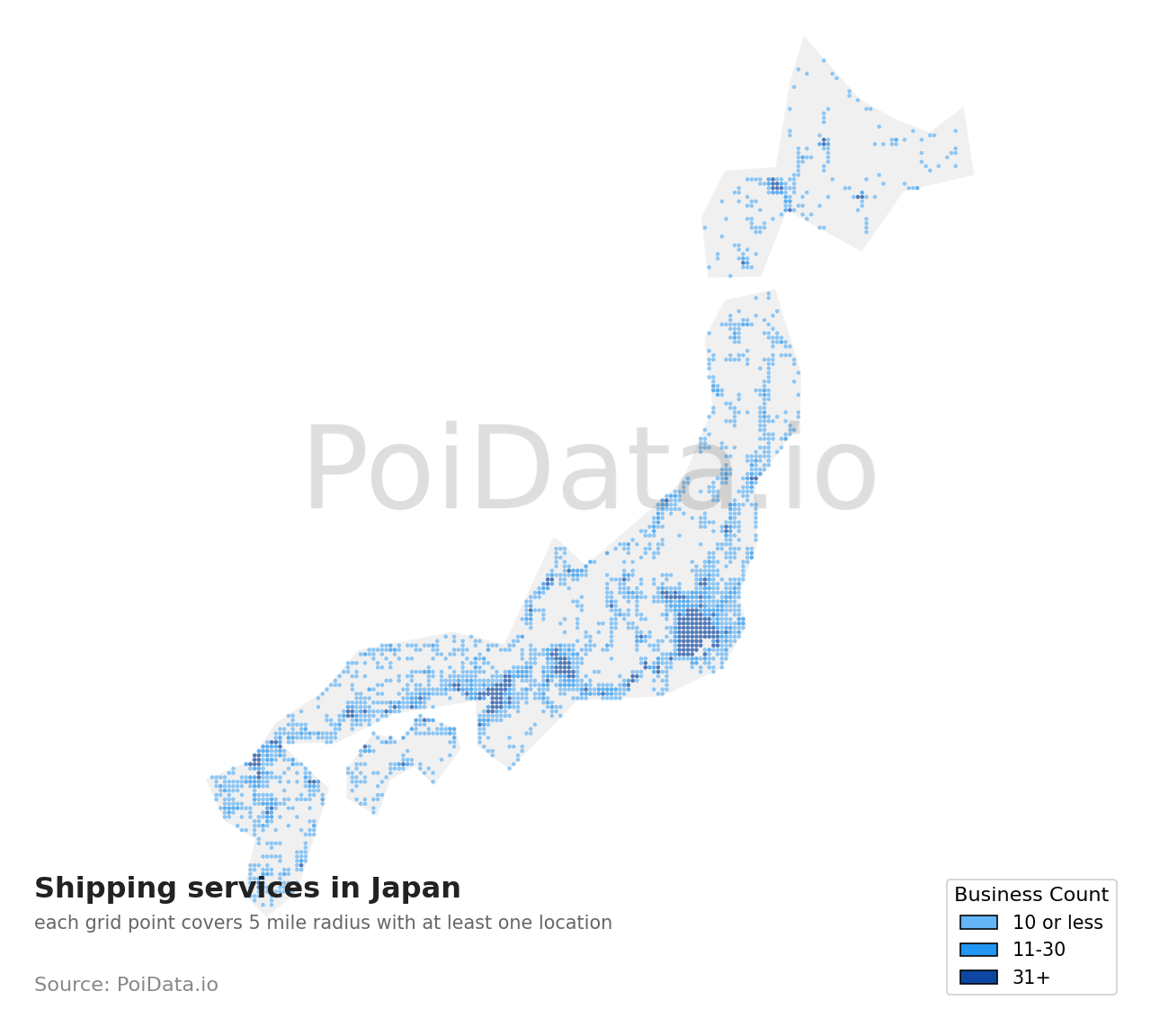 Shipping service density map for Japan