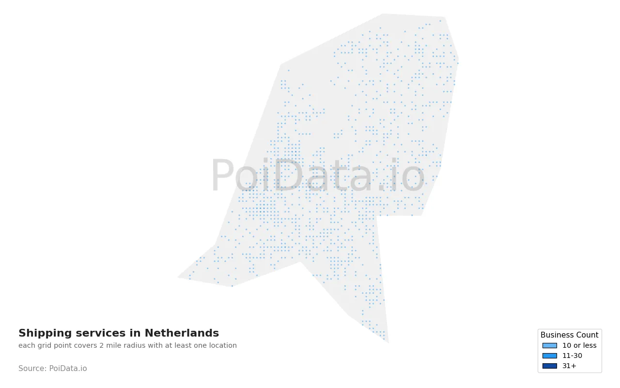 Shipping service density map for Netherlands