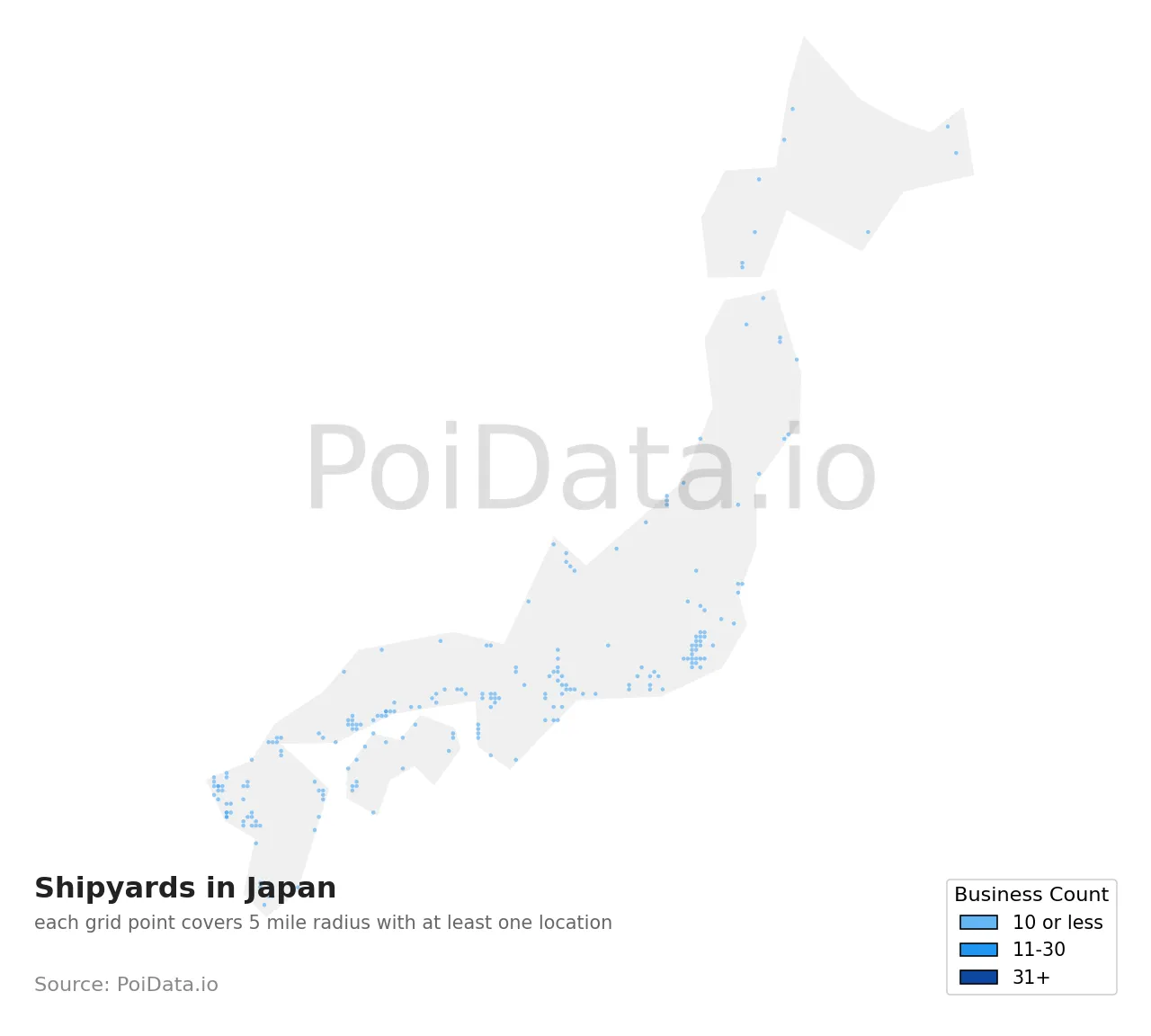 Shipyard density map for Japan