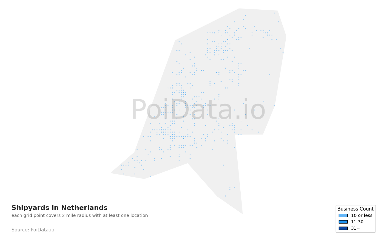 Shipyard density map for Netherlands