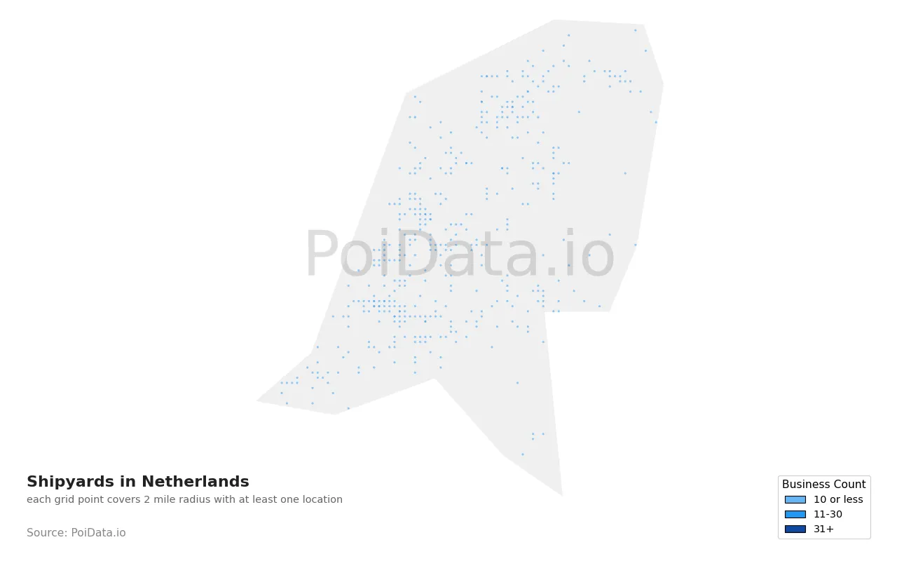 Shipyard density map for Netherlands