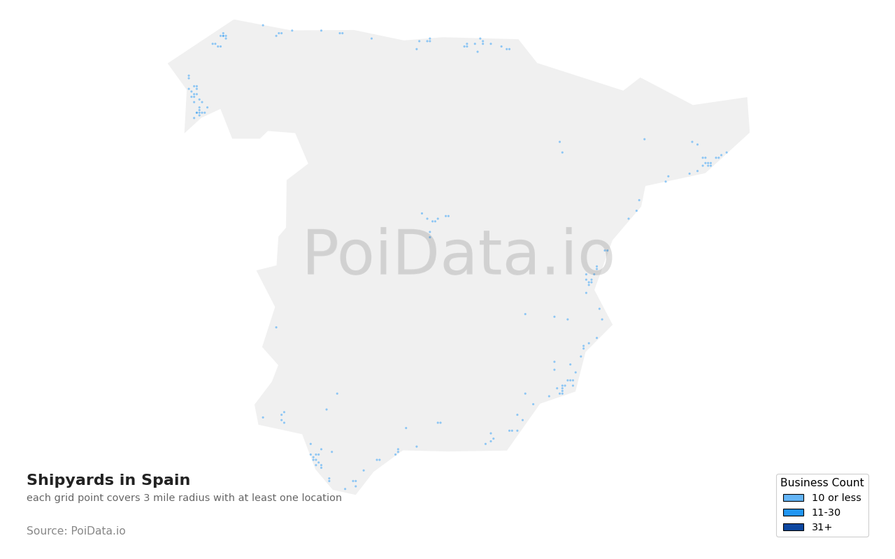 Shipyard density map for Spain