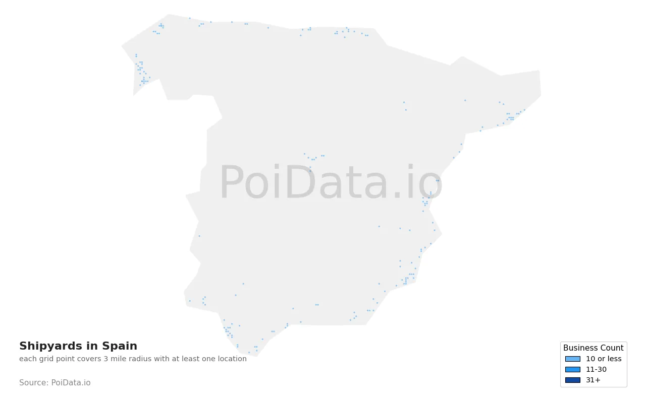Shipyard density map for Spain