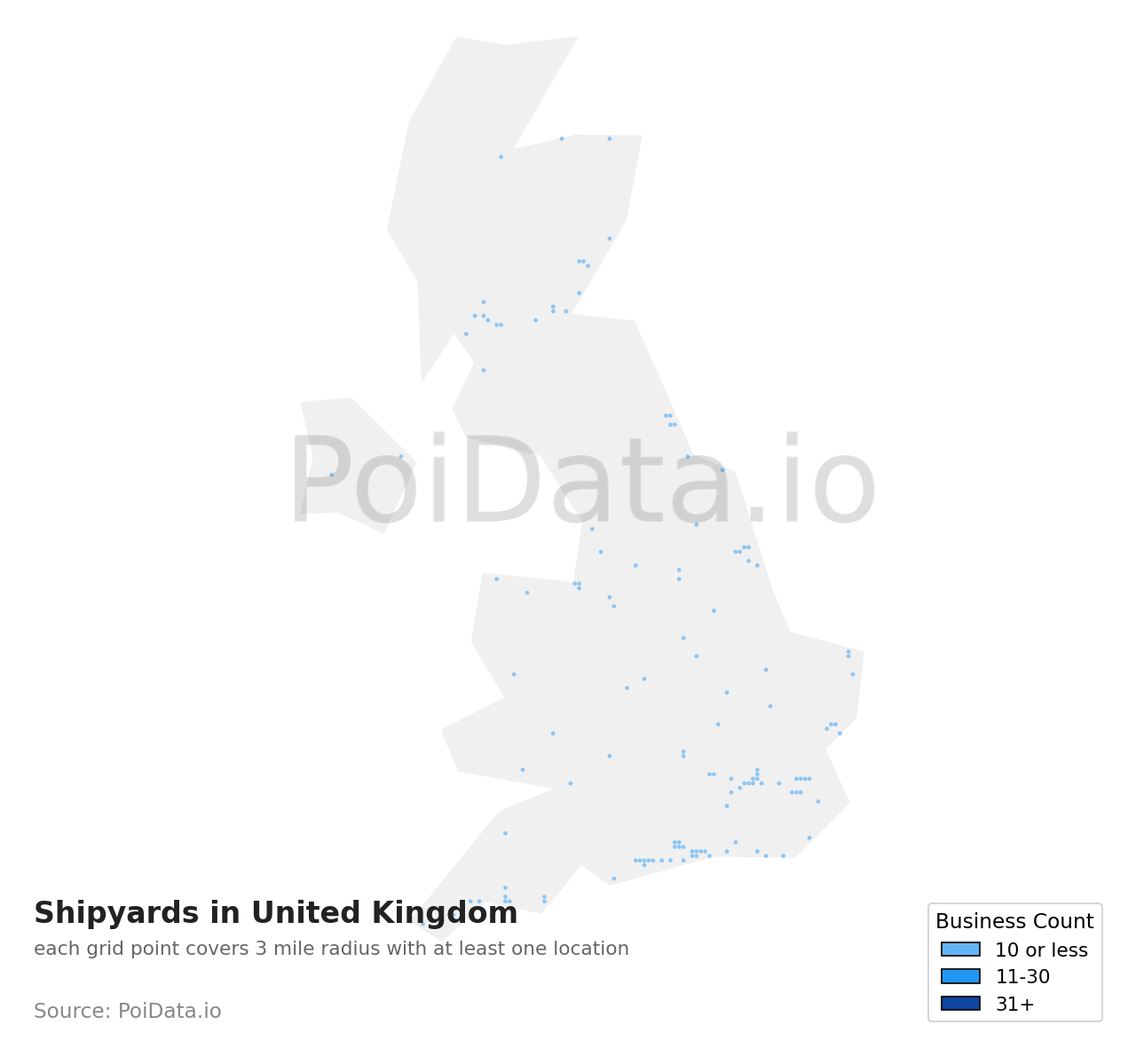 Shipyard density map for United Kingdom