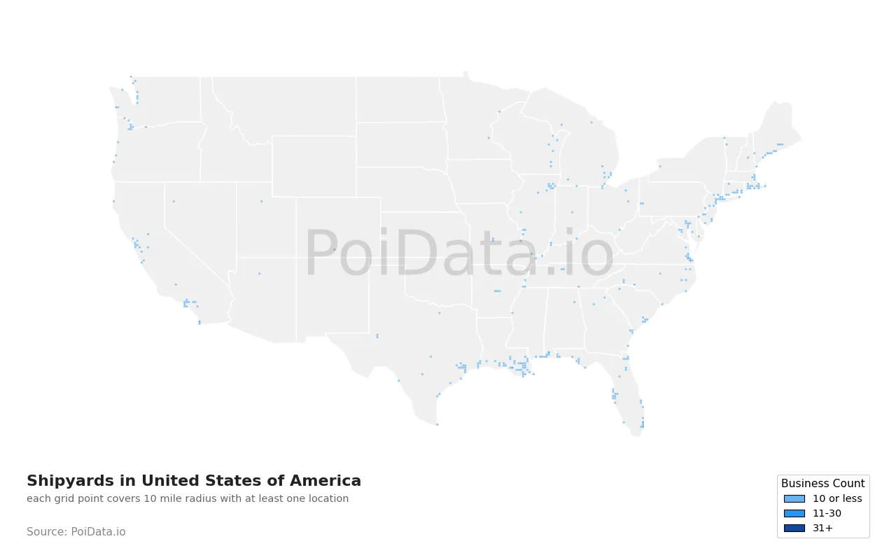 Shipyard density map for United States