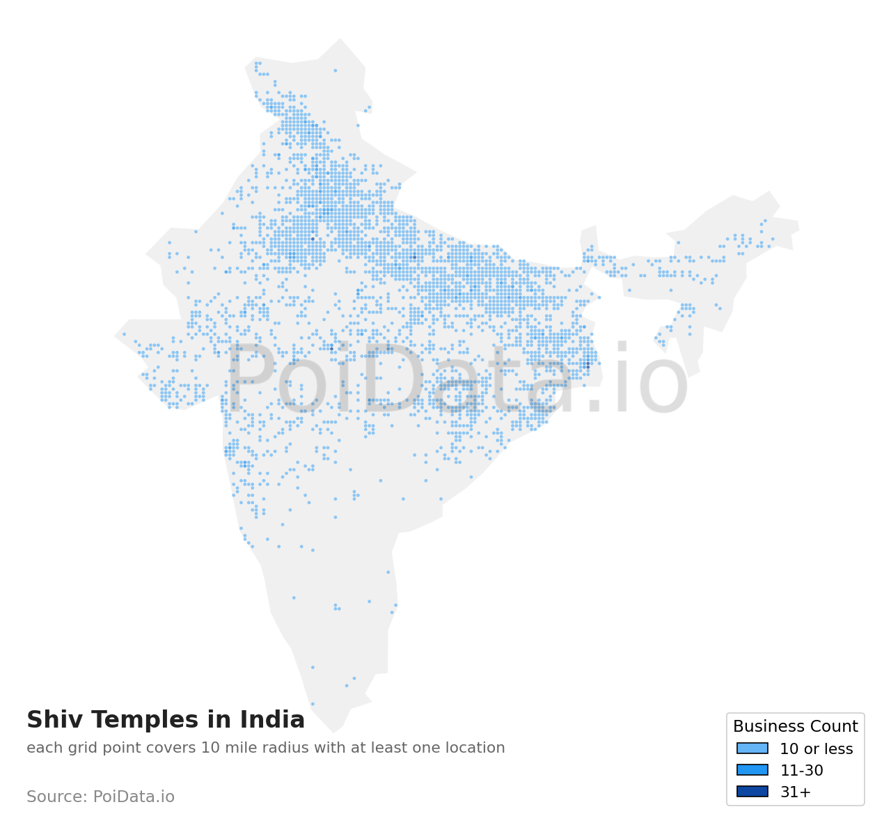 Shiv Temple density map for India