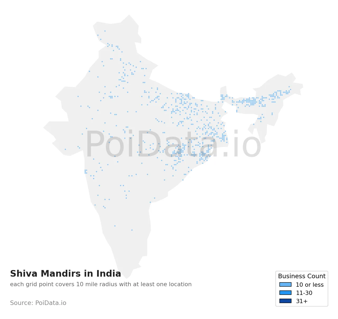 Shiva Mandir density map for India