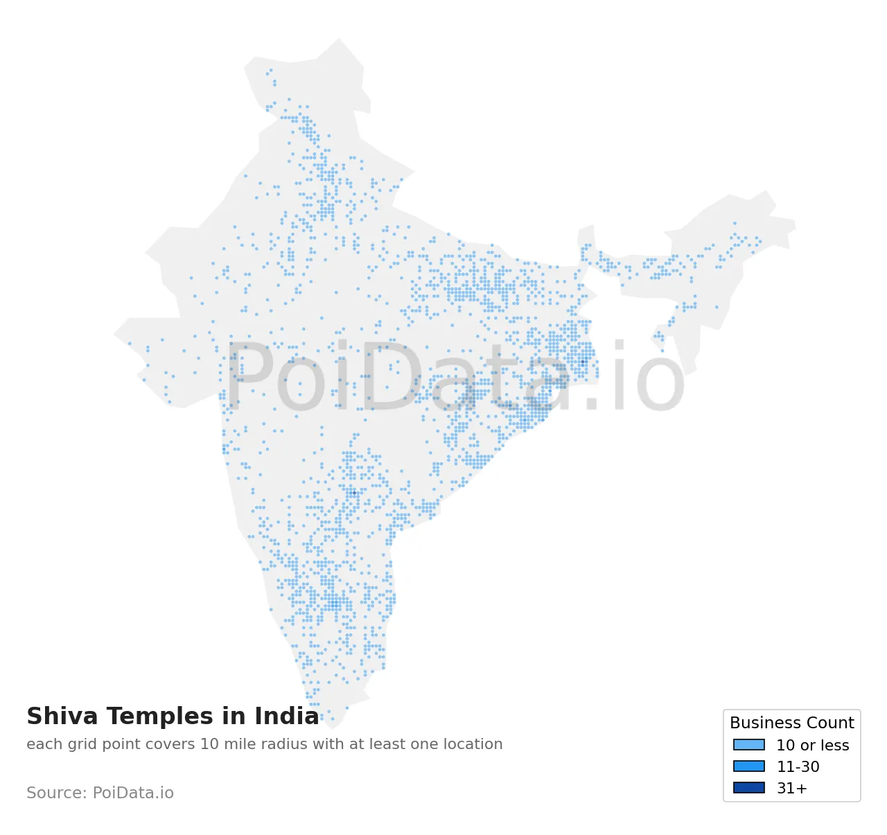 Shiva Temple density map for India