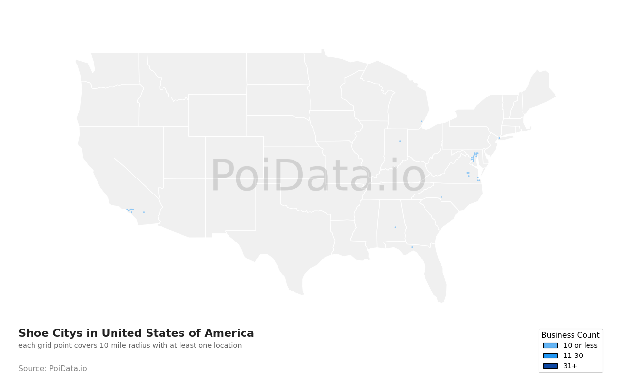 Shoe City density map for United States