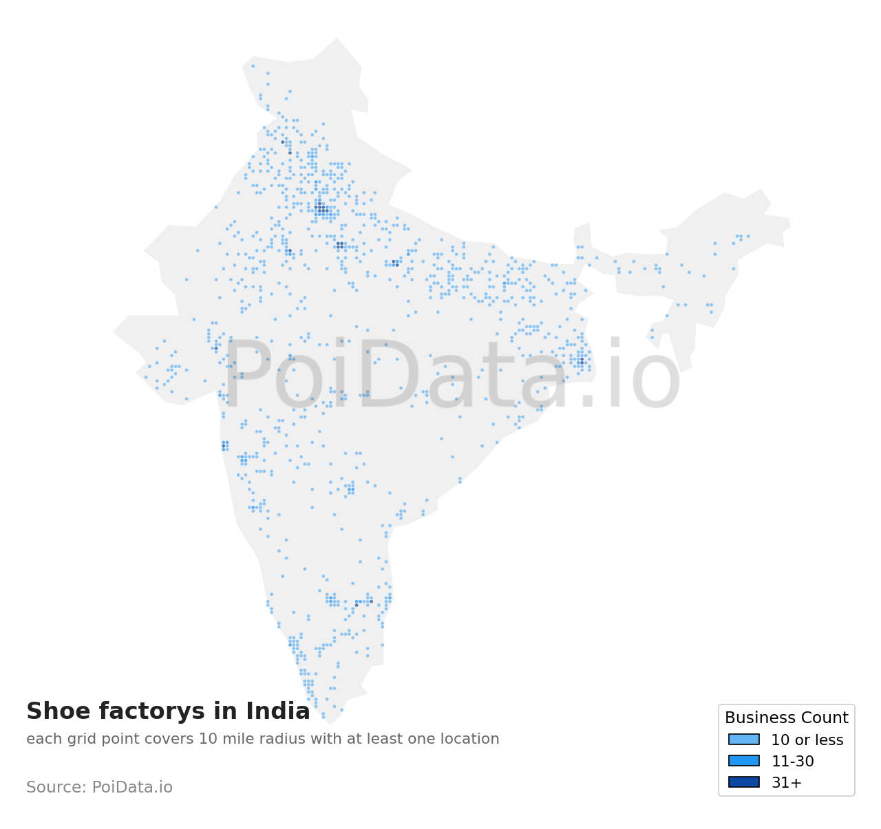 Shoe factory density map for India