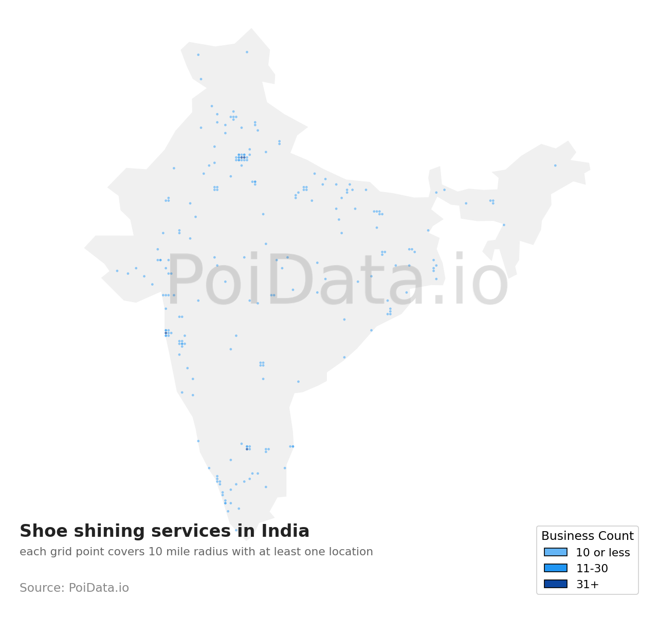 Shoe shining service density map for India
