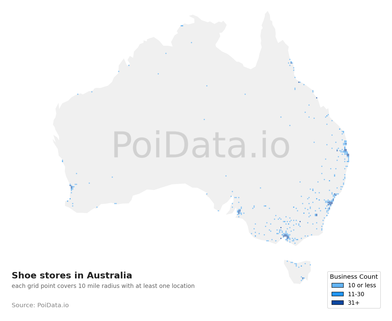 Shoe store density map for Australia