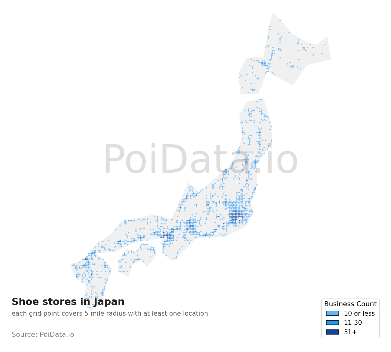 Shoe store density map for Fukuoka, Japan
