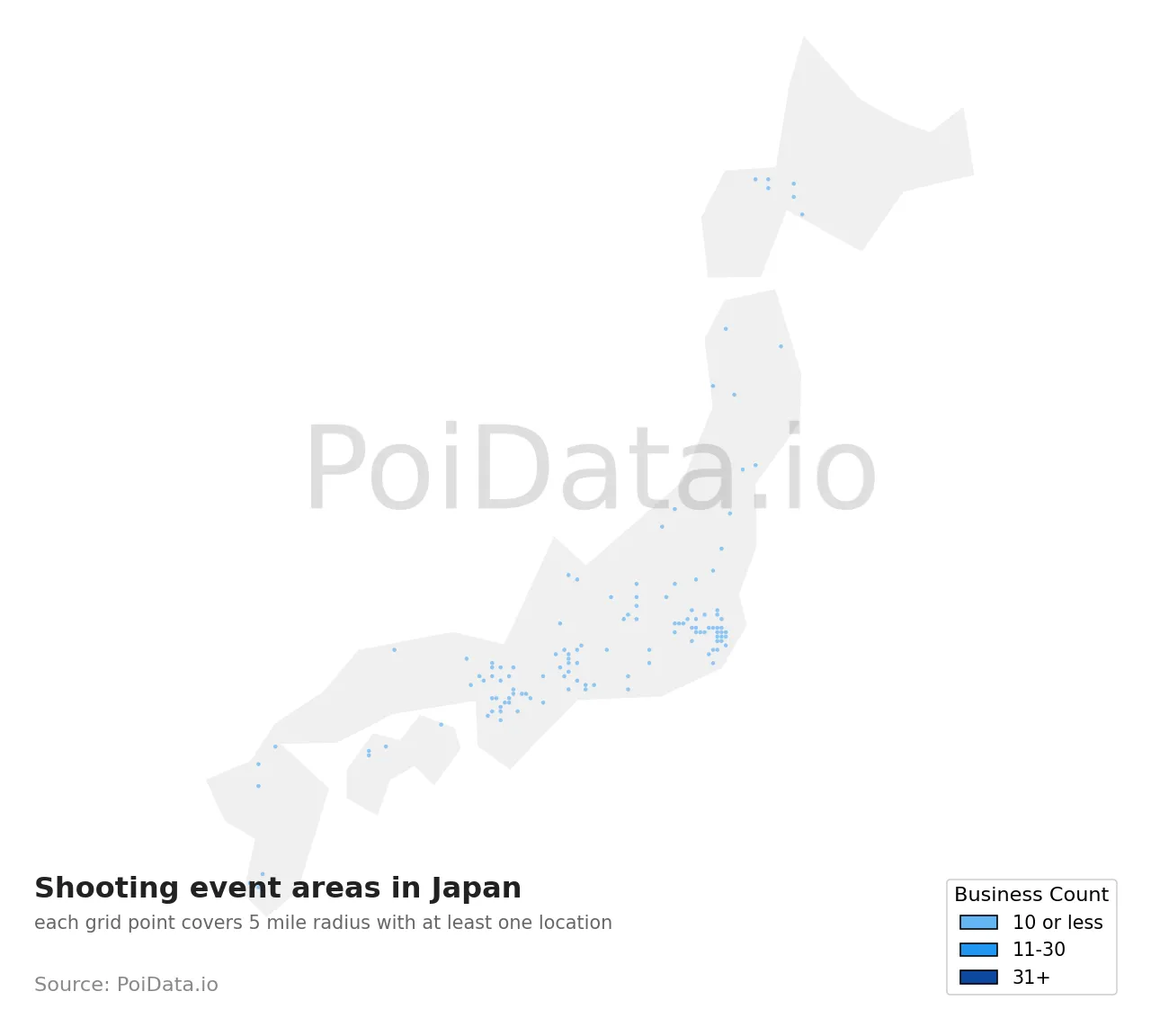 Shooting event area density map for Japan