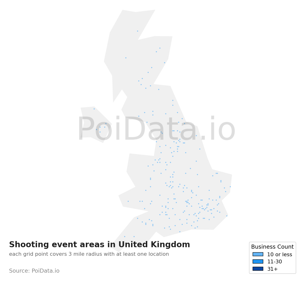 Shooting event area density map for United Kingdom