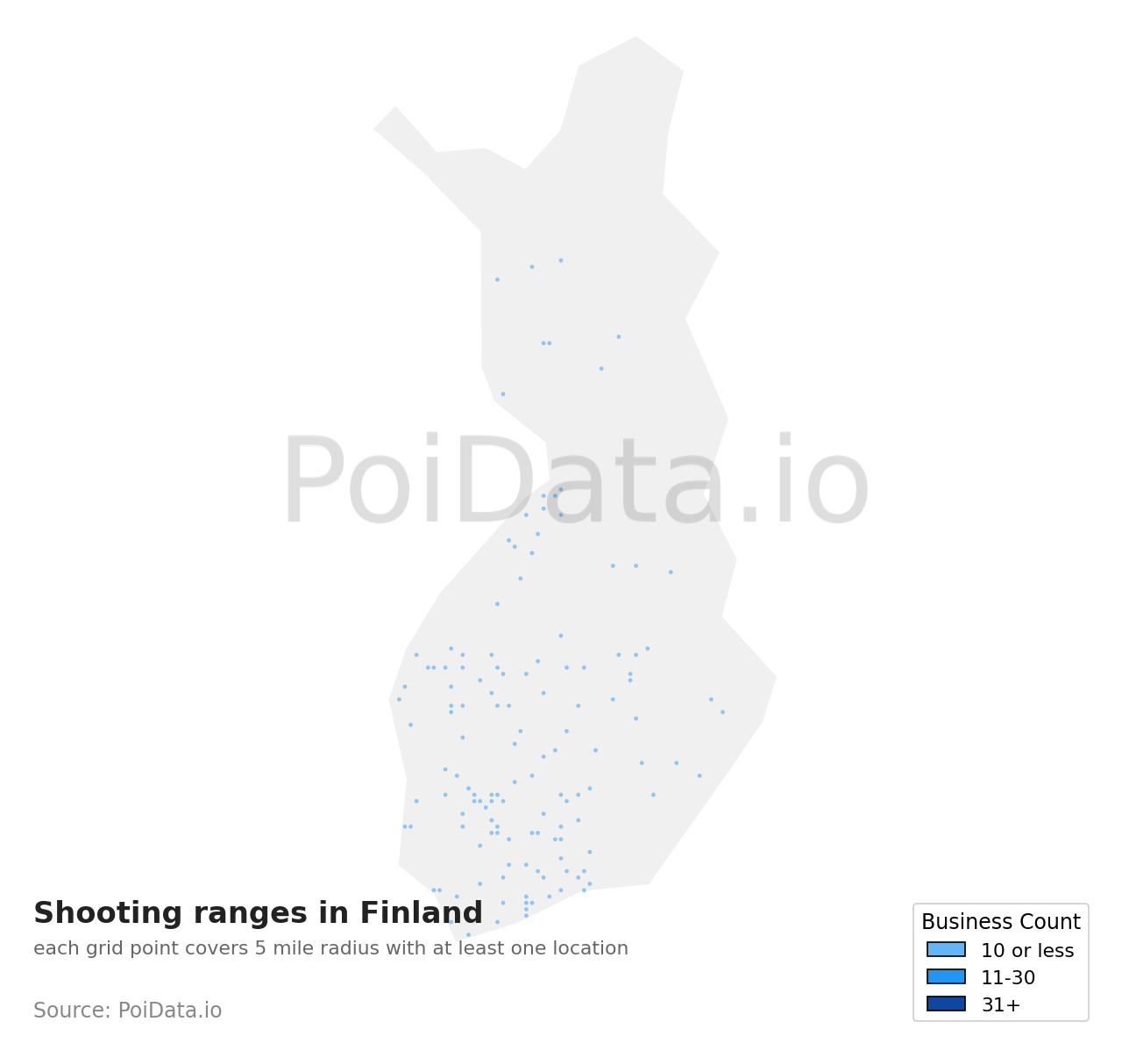 Shooting range density map for Finland