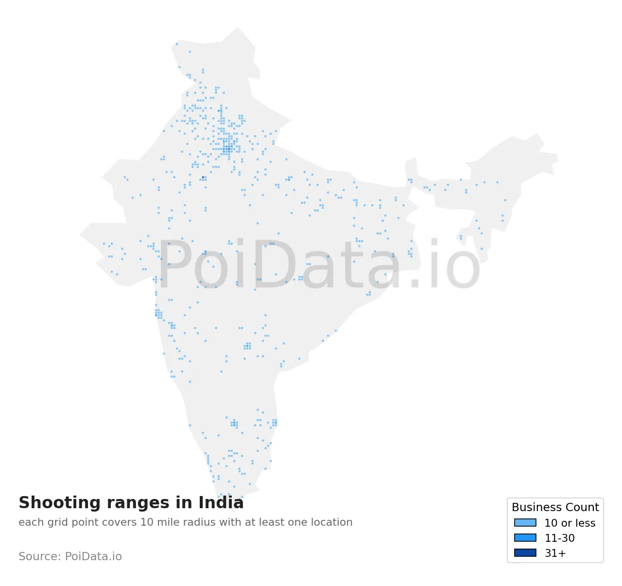 Shooting range density map for India