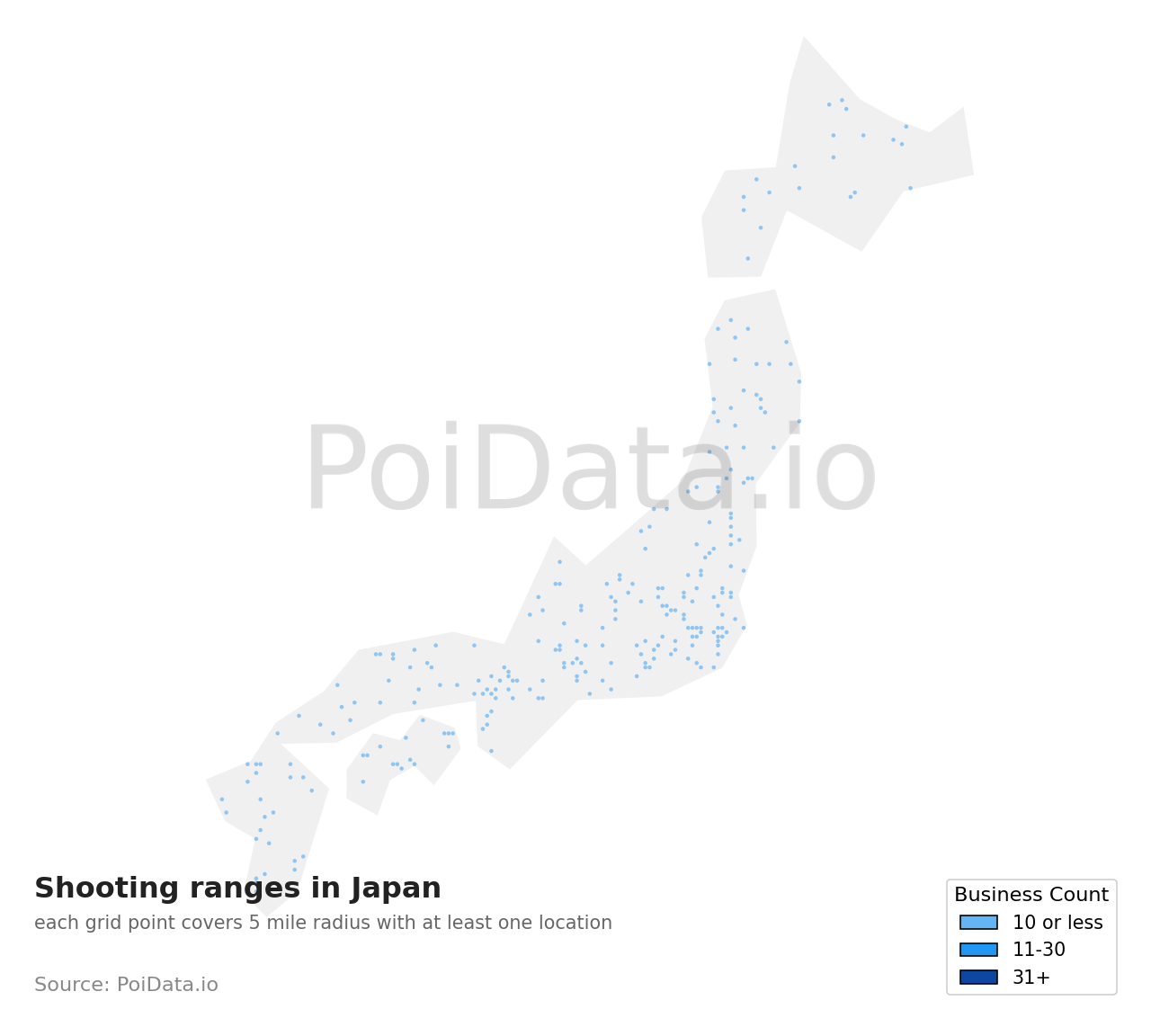 Shooting range density map for Japan