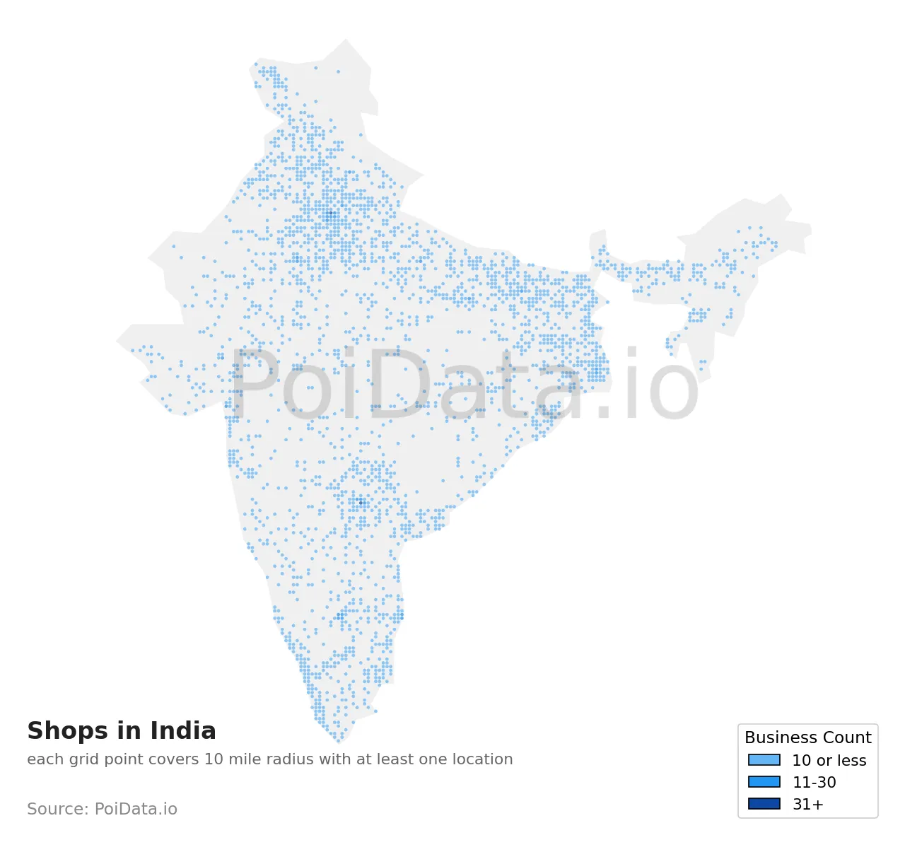 Shop density map for India